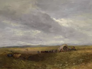 Travellers in a landscape by David Cox Oil Painting