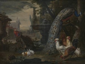 Animals in a Garden by David De Coninck Oil Painting