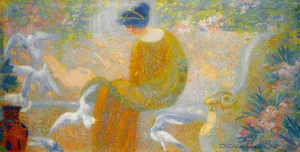 Fille aux colombes by David Dellepiane Oil Painting