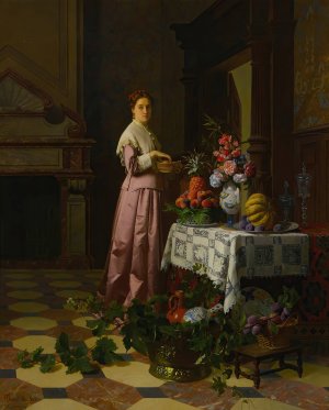 An Interior With Fruit And Flowers by David Emil Joseph De Noter Oil Painting