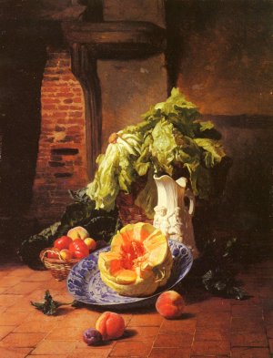 A Still Life With A White Porcelain Pitcher, Fruit And Vegetables