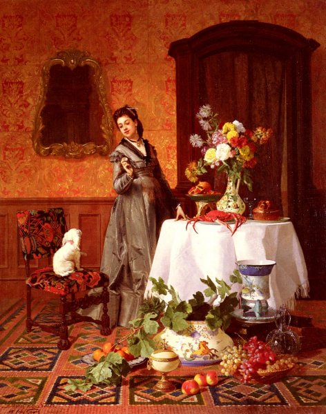Main Product Photo of The Lady's Obedient Dog Painting by David Emile Joseph De Noter