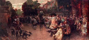 Don Quichote Amidst An Elegant Company On A Terrace by David Eugene Girin - Oil Painting Reproduction