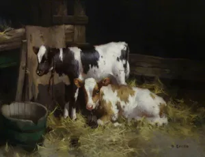 Two Ayrshire Calves by David Gauld Oil Painting