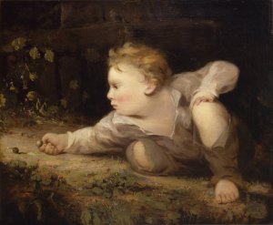 Boy Playing Marbles by David Gilmour Blythe Oil Painting