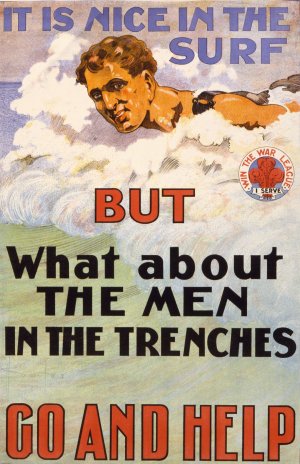 It is nice in the surf but what about the men in the trenches. Go and help by David Henry Souter Oil Painting