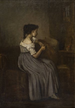 Study of a Seated Girl by David Jacobsen Oil Painting