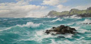 Waves Off The Cornish Coast by David James Oil Painting