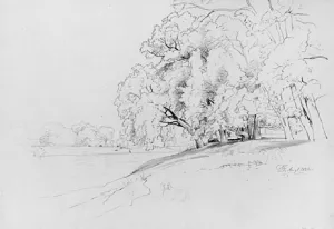 Trees and Dog by David Johnson Oil Painting