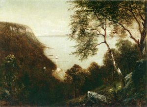 View of Palisades, Hudson River by David Johnson Oil Painting