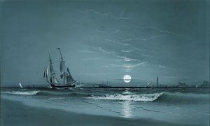 Entrance to Harbor, Moonlight by David Johnston Kennedy Oil Painting