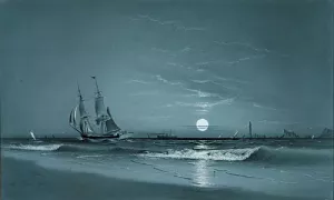 Entrance to Harbor, Moonlight by David Johnston Kennedy Oil Painting