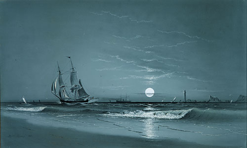 Main Product Photo of Entrance to Harbor, Moonlight Painting by David Johnston Kennedy