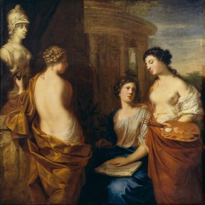 The Arts Round the Bust of Queen Kristina of Sweden by David Klocker Ehrenstrahl Oil Painting