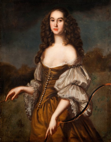 Unknown Lady Portrayed as Diana  by David Klocker Ehrenstrahl - Hand-Painted Oil Painting Reproduction