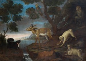 Bengalese Deer Attacked by Pugs Oil painting by David Kock