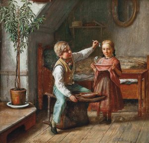 Blowing Bubbles by David Monies Oil Painting
