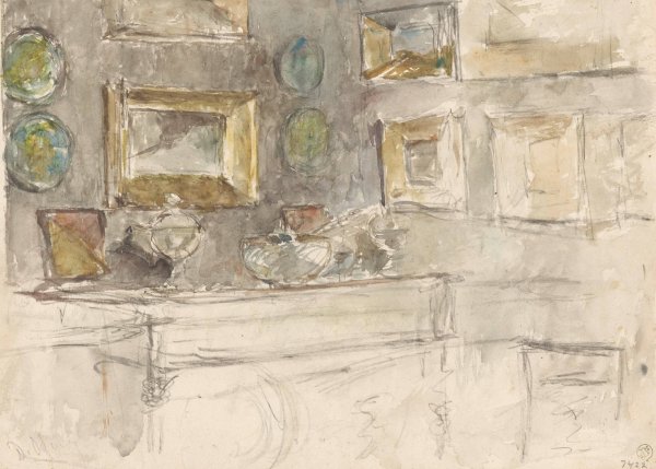 Hoek van een kamer met schilderijen aan de muur  by David Oyens - Hand-Painted Oil Painting Reproduction