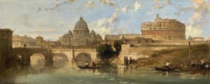 Castle And Bridge Of St. Angelo, Rome by David Roberts Oil Painting