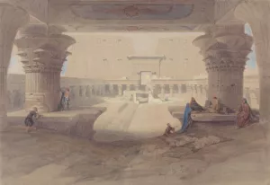 From under the Portico of the Temple of Edfu, Upper Egypt by David Roberts Oil Painting