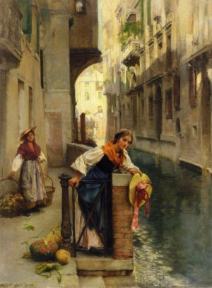Fruit Sellers from the Islands, Venice Oil painting by David Roberts