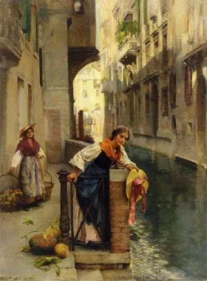 Fruit Sellers from the Islands, Venice by David Roberts Oil Painting