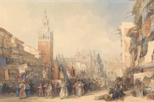 Plaza Real and Procession by David Roberts Oil Painting