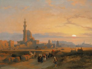 Procession before the tombs of the Caliphs, Grand Cairo by David Roberts Oil Painting