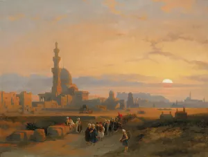 Procession before the tombs of the Caliphs, Grand Cairo by David Roberts Oil Painting