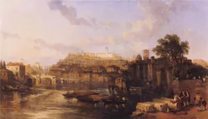 Rome, View on the Tiber Looking Towards Mounts Palatine and Aventine by David Roberts Oil Painting