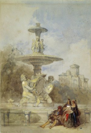 The Fountain on the Prado, Madrid Oil painting by David Roberts