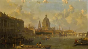 View From Waterloo Bridge, Embracing St. Pauls, Somerset House And Temple Oil painting by David Roberts