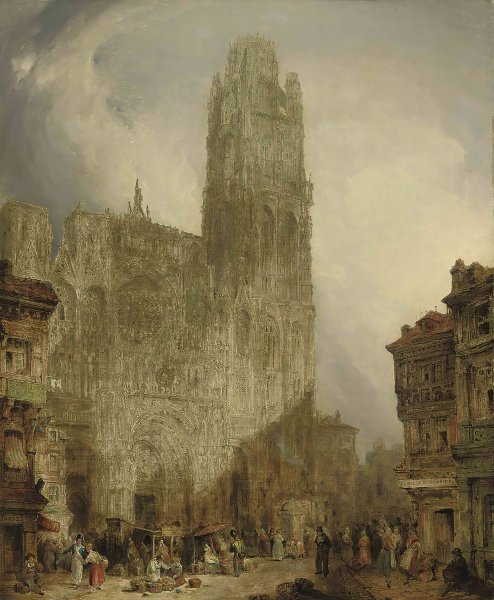 West front of Notre Dame Cathedral, Rouen  by David Roberts - Hand-Painted Oil Painting Reproduction