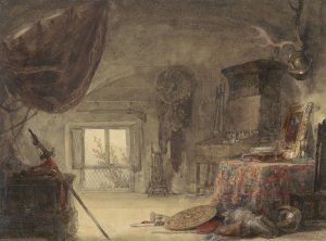 Zoldervertrek, ingericht als atelier Oil painting by David Roberts