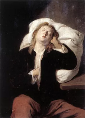 Man Sleeping by David Ryckaert The Younger - Oil Painting Reproduction