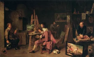 Painter's Studio by David Ryckaert The Younger - Oil Painting Reproduction