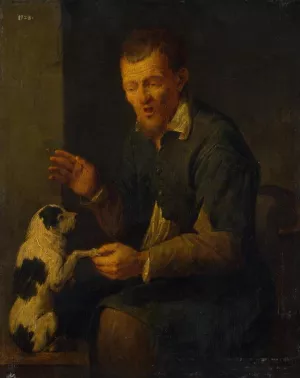 Peasant with a Dog by David Ryckaert The Younger - Oil Painting Reproduction
