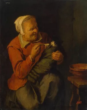 Peasant Woman with a Cat painting by David Ryckaert The Younger