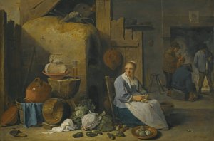 A Barn Interior With A Maid Preparing Vegetables by David Teniers The Younger Oil Painting