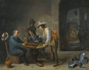 A Guardroom Scene With Tric-Trac Players In The Foreground by David Teniers The Younger Oil Painting