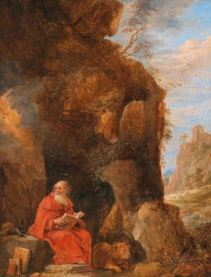 A Landscape with Saint Jerome Outside a Grotto by David Teniers The Younger Oil Painting