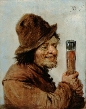 A Peasant Holding a Glass by David Teniers The Younger Oil Painting