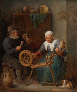 An Elderly Couple Spinning Wool in An Interior by David Teniers The Younger Oil Painting