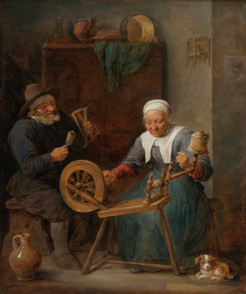 Main Product Photo of An Elderly Couple Spinning Wool in An Interior Painting by David Teniers The Younger