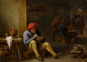 Farmer in a Tavern, Lighting his Pipe by David Teniers The Younger Oil Painting