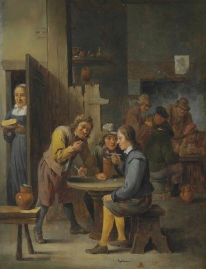 Figures in a tavern interior by David Teniers The Younger Oil Painting