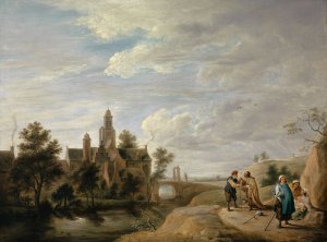 Landscape with Staffage Figures by David Teniers The Younger Oil Painting