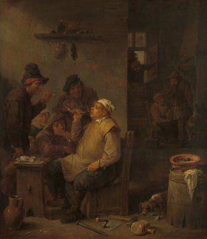 Mason Smoking with Companions in a Tavern by David Teniers The Younger Oil Painting