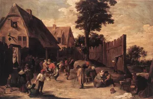 Peasants Dancing outside an Inn by David Teniers The Younger - Oil Painting Reproduction