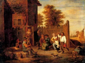 Peasants Merrying Outside an Inn by David Teniers The Younger - Oil Painting Reproduction
